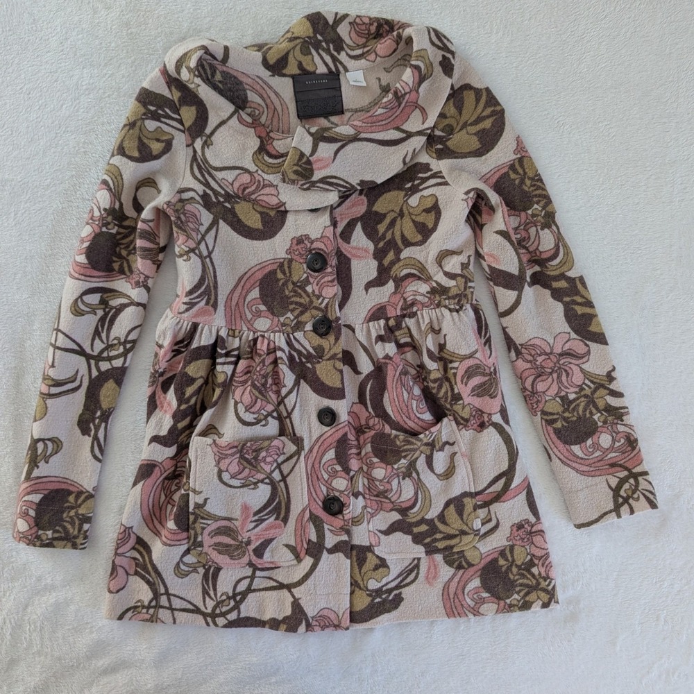 Guinevere Merino Wool Coat Pink Floral Merino Wool Babydoll Anthropologie Sz S